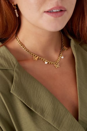 Link chain with butterflies and pearls - Gold color h5 Picture3